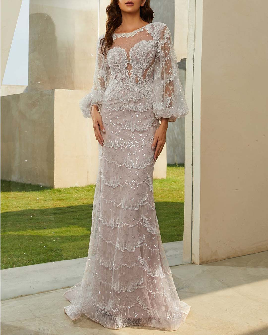 Women's Elegant Lace Sequin Petal Dress