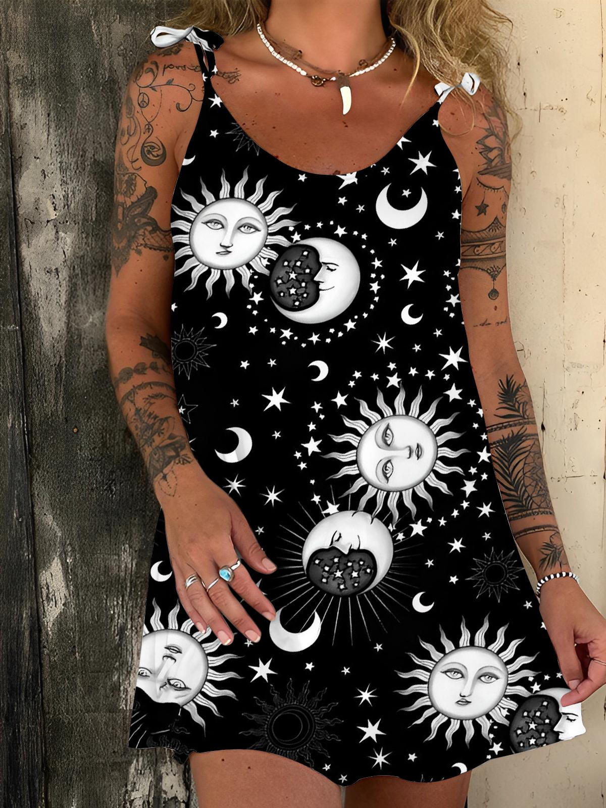 Star Moon Print Mini Dress