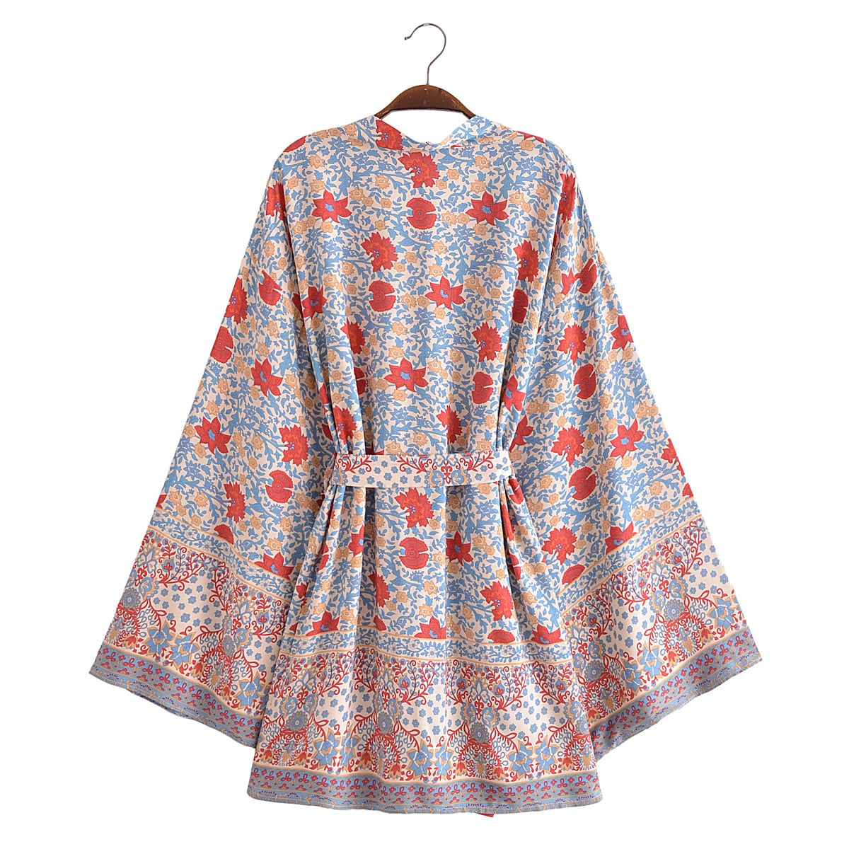 Tranquil Blue Boho Floral Print Short Robe