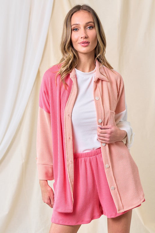 Bliss and Beyond Shacket in Pink Multi Color