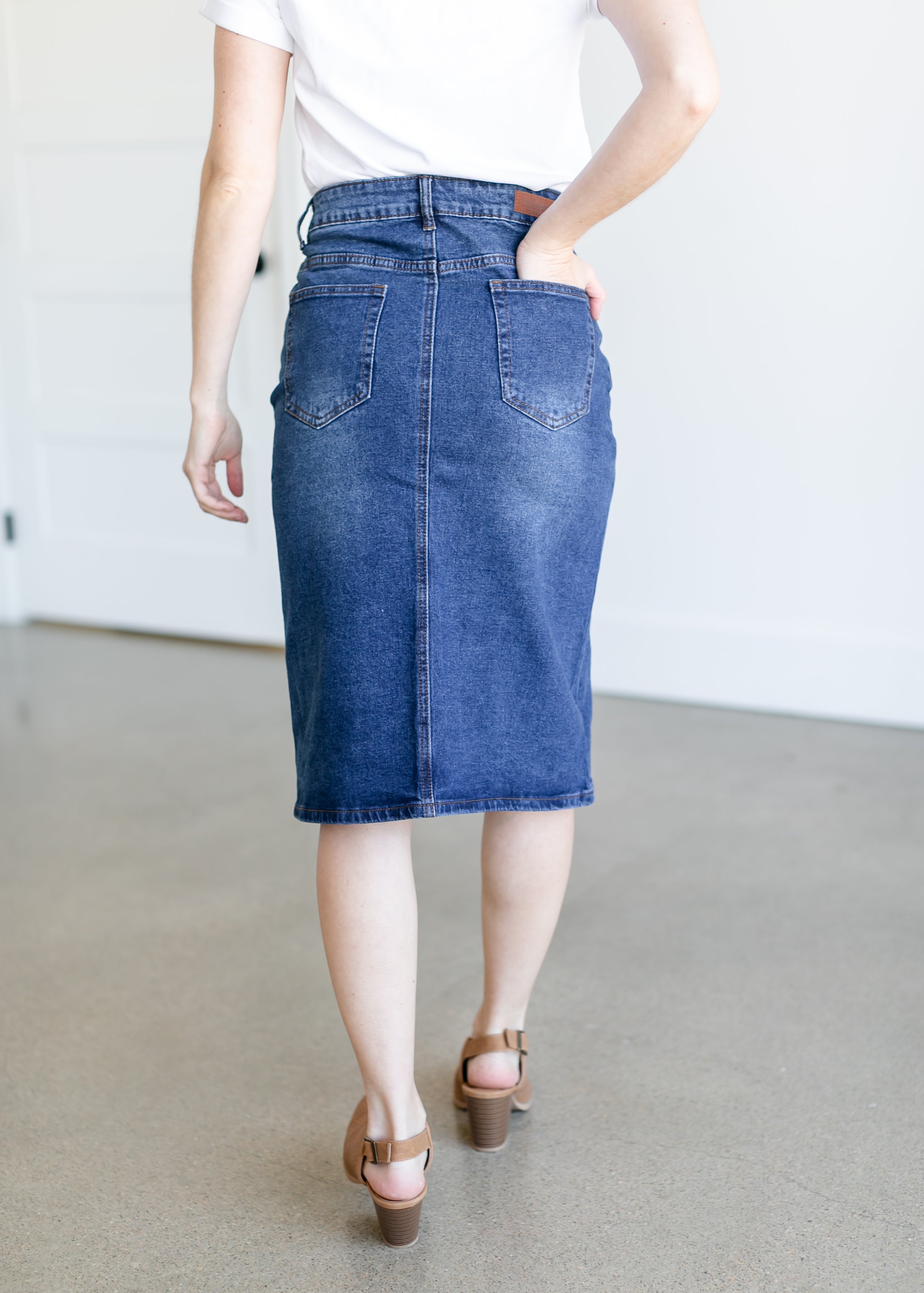 Remi Dark Wash Denim Midi Skirt