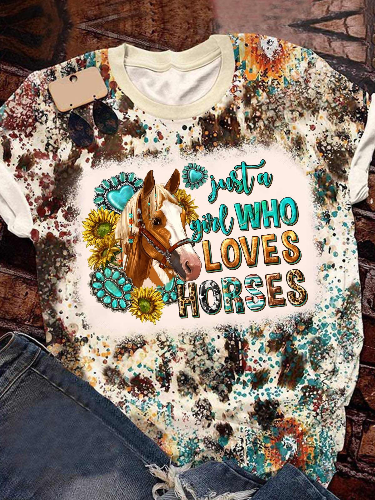 Just Girl Who Loves Horses Print T-Shirt