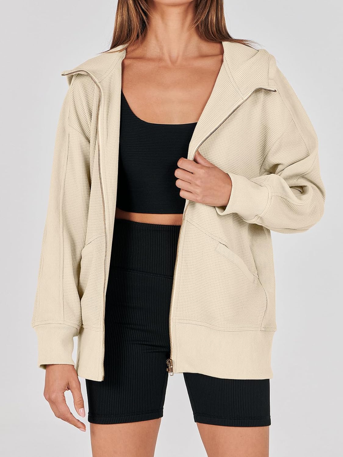 Waffle Knit Casual Jackets Outerwear