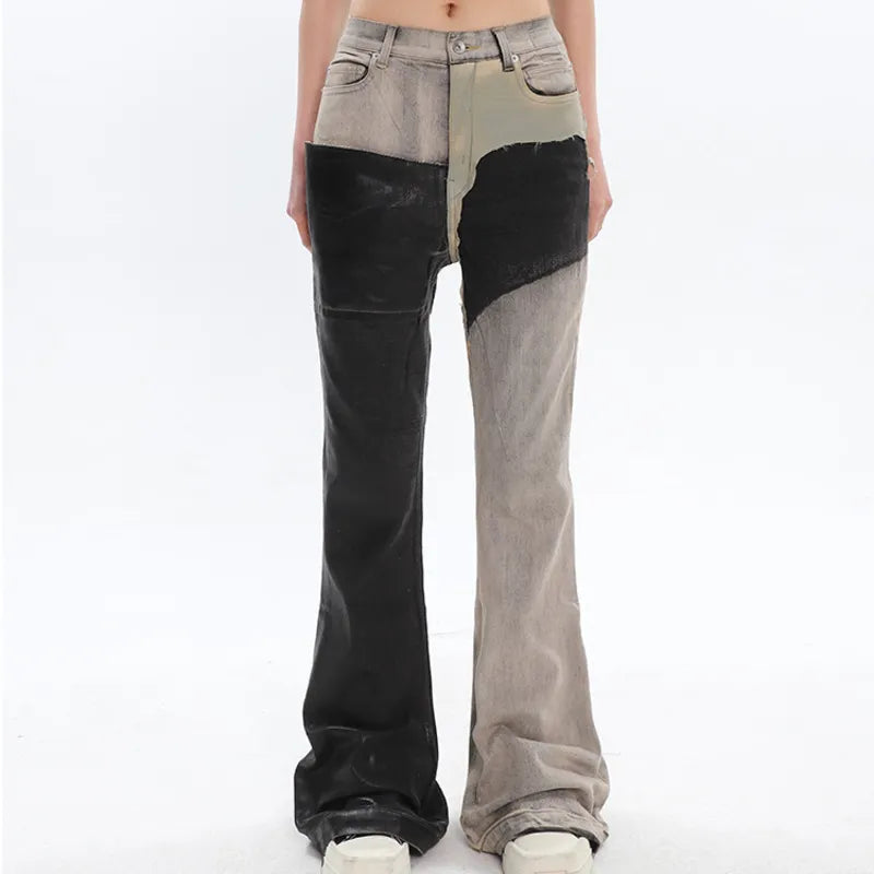Black and Washed Denim Retro Twist Irregular Jeans