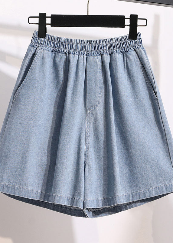 Plus Size Light Blue Pockets Patchwork Denim Shorts Summer